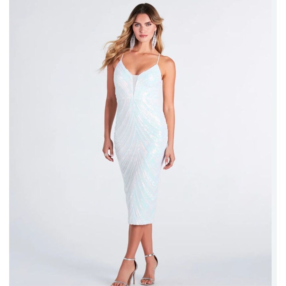 NWT Windsor Sloan Formal Sequin Lace-Up Midi Dress Women’s XL White Iridescent
